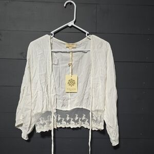 Rebellion White Cream Tie Front Crop Blouse